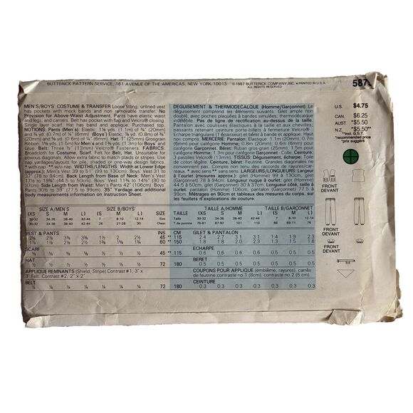 Vtg 80s Boys GI Joe Butterick 5875 Sewing Pattern Halloween Costume Army *READ* - Picture 6 of 6